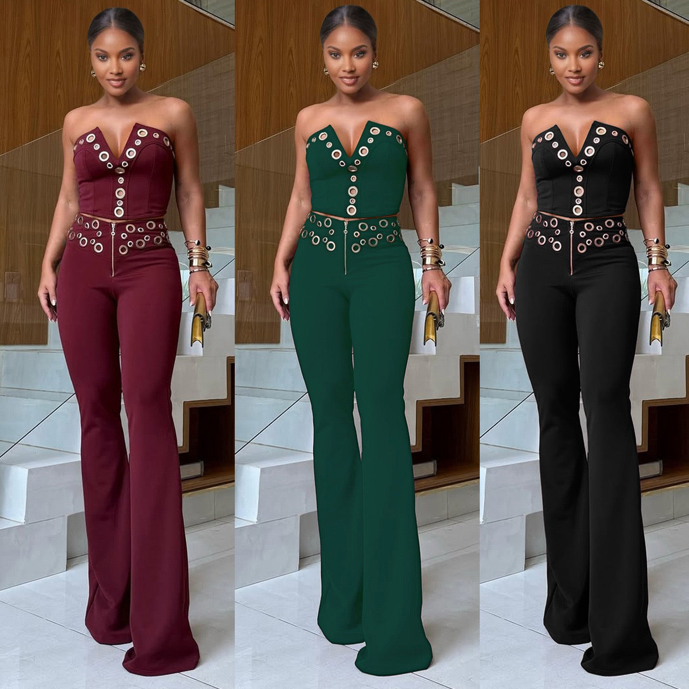Vixen Vibe Eyelet Strapless Wide-Leg Jumpsuit