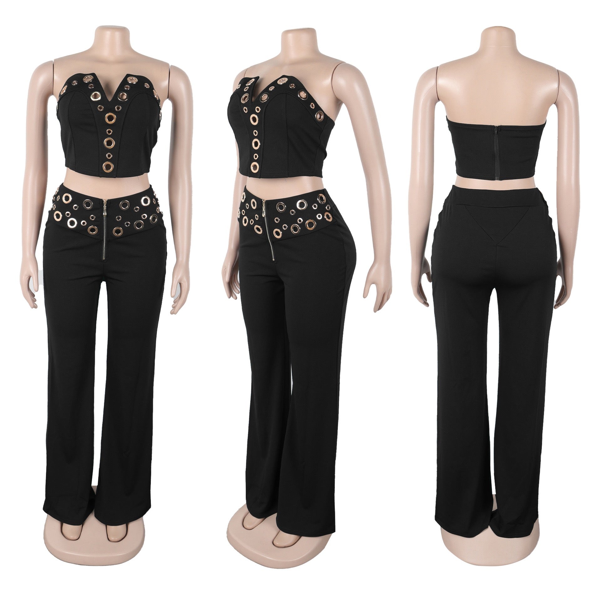 Vixen Vibe Eyelet Strapless Wide-Leg Jumpsuit