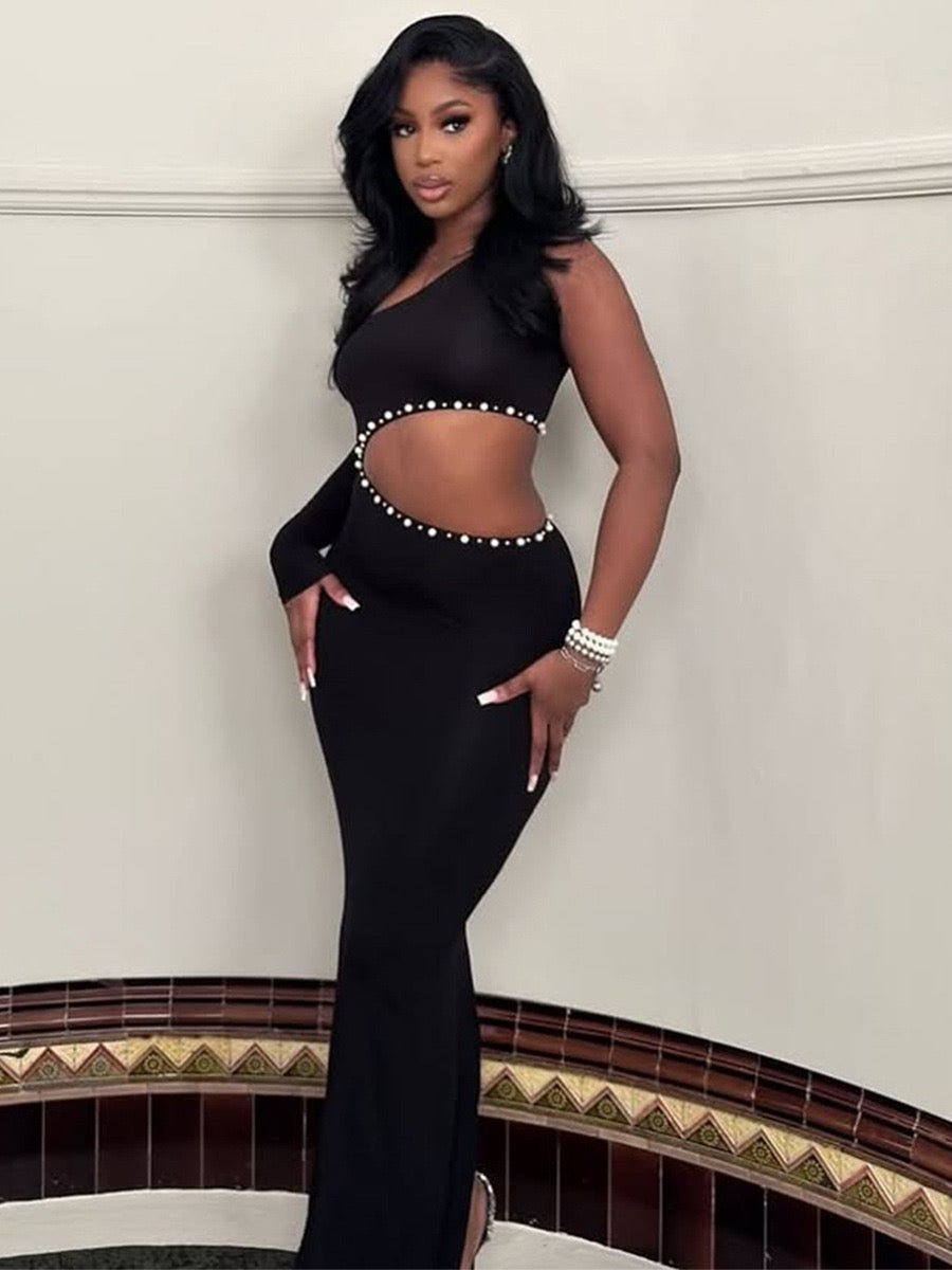 Midnight Curve One-Sleeve Cut-Out Maxi Dress