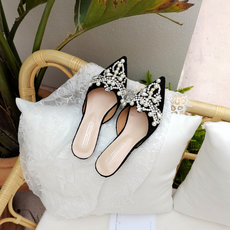 Pearl Embellished Pointed-Toe Mules