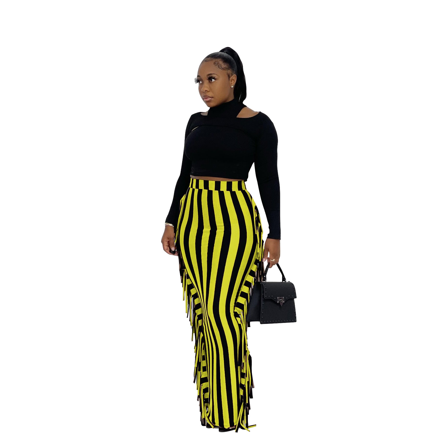 Stripe Fringe Maxi Skirts