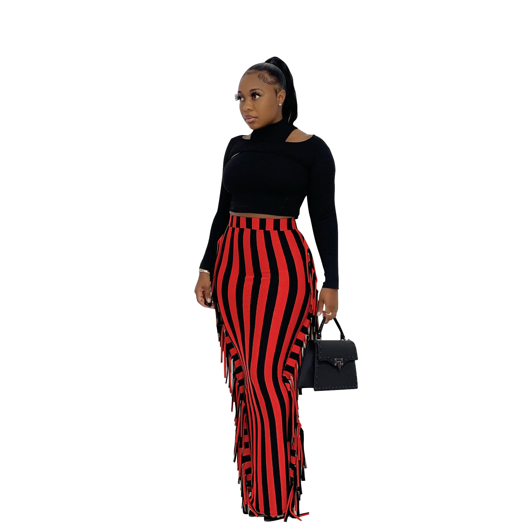 Stripe Fringe Maxi Skirts