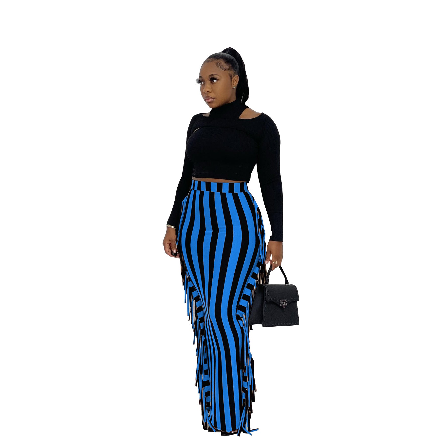 Stripe Fringe Maxi Skirts