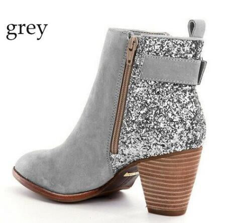 Women's Cuban Heel Glitter Round Toe Booties