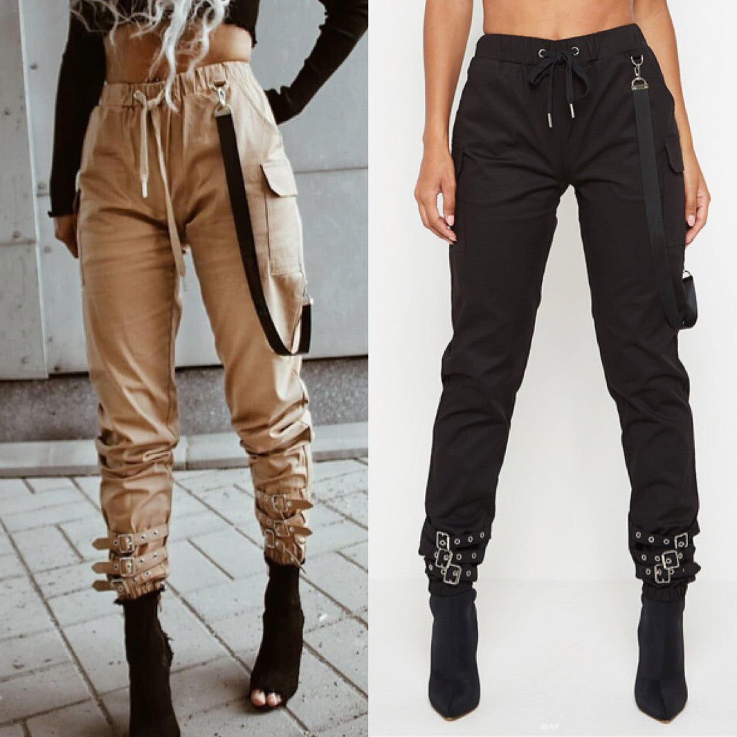Buckle-Accented Cargo Pants