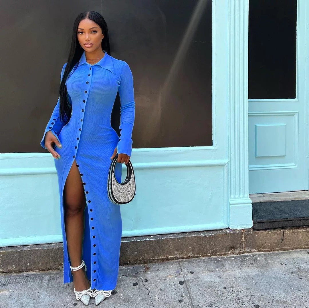 Long Sleeve Button Maxi Dress