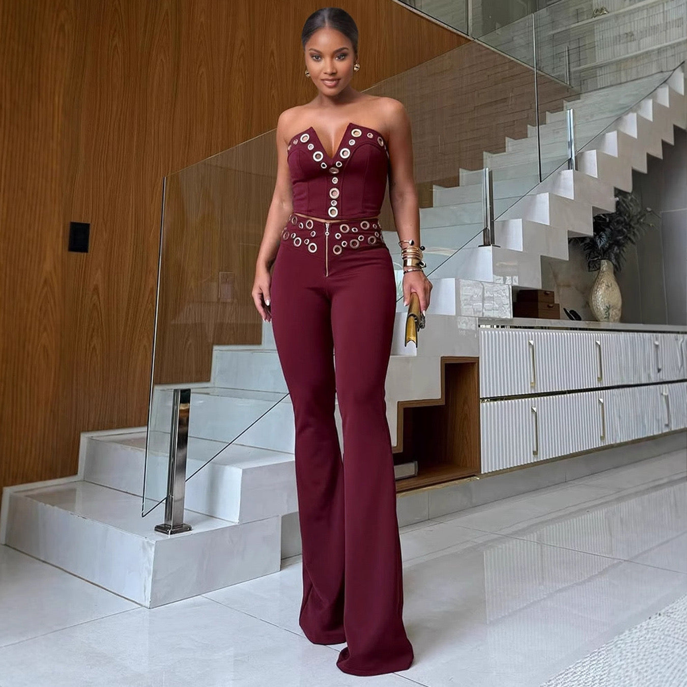 Vixen Vibe Eyelet Strapless Wide-Leg Jumpsuit