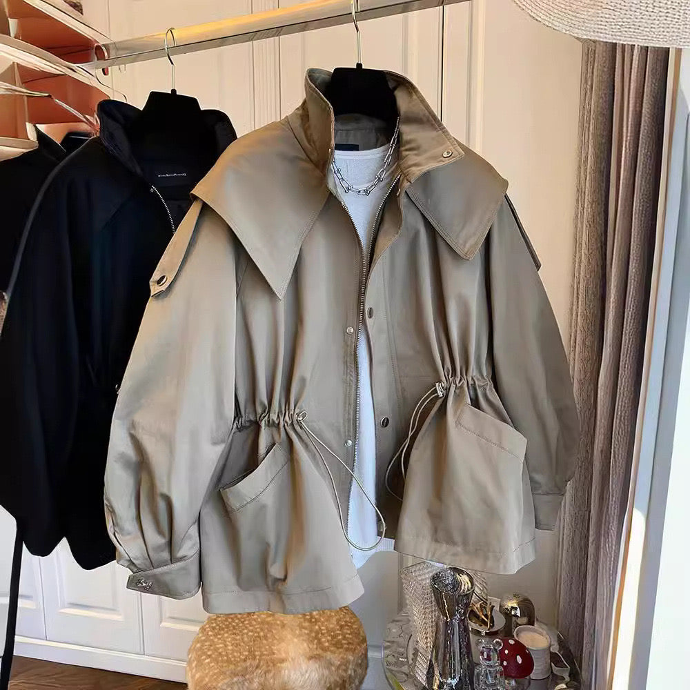 Wide Collar Drawstring Jacket