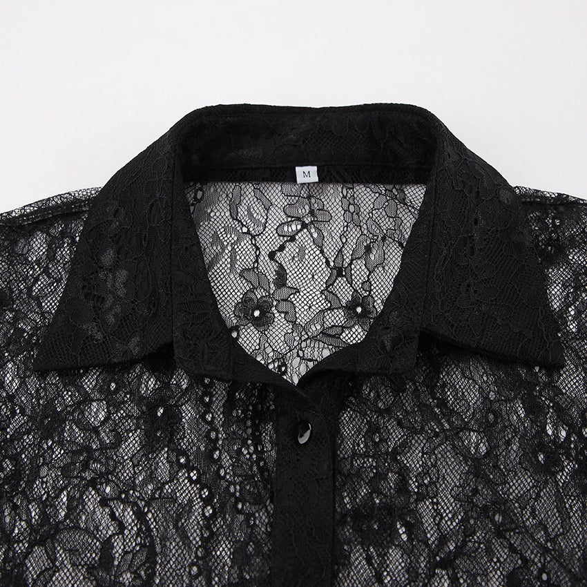 Sheer Lace Button-Up Shirt – Elegant, Feminine, and Statement-Making