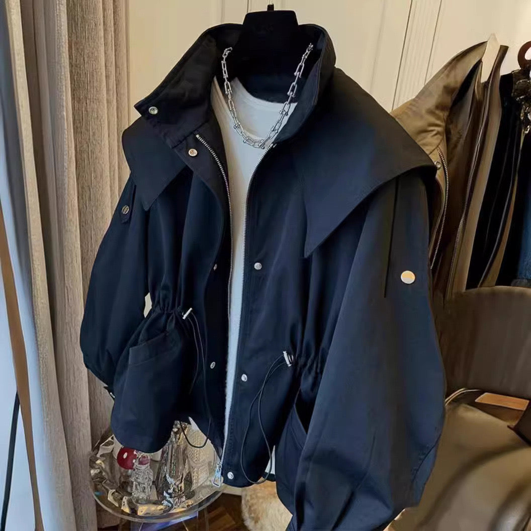 Wide Collar Drawstring Jacket