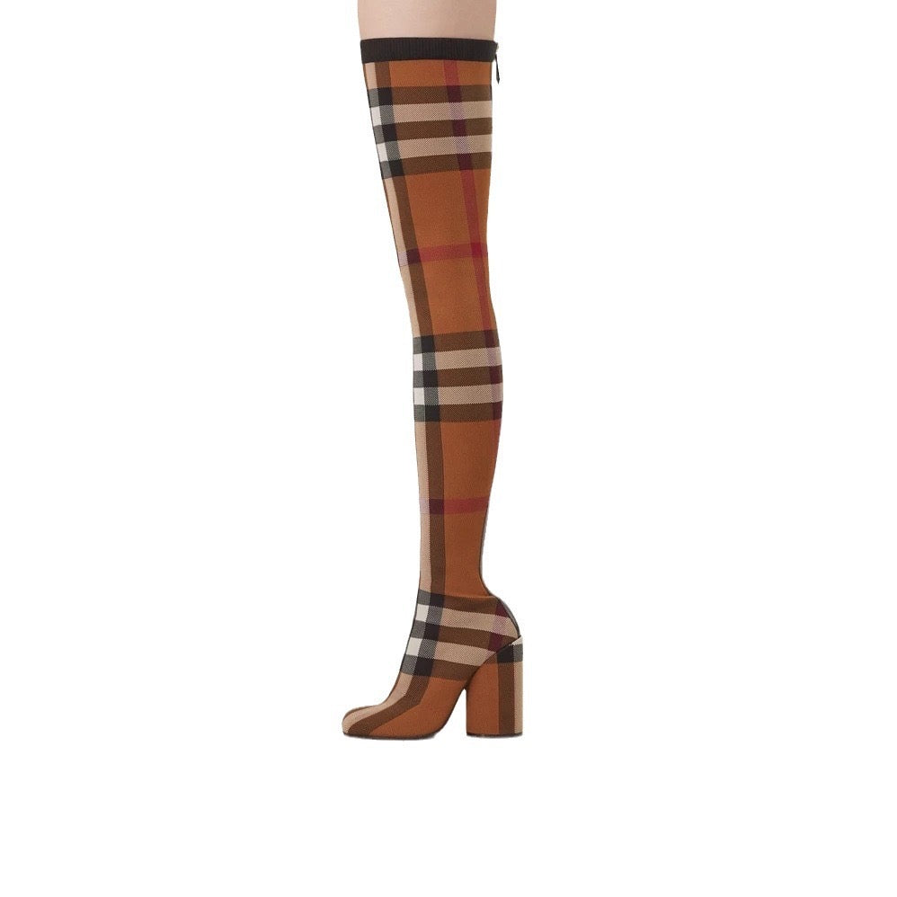 Plaid High Block Heel Boots – Thigh-High, and Mid-Calf Options