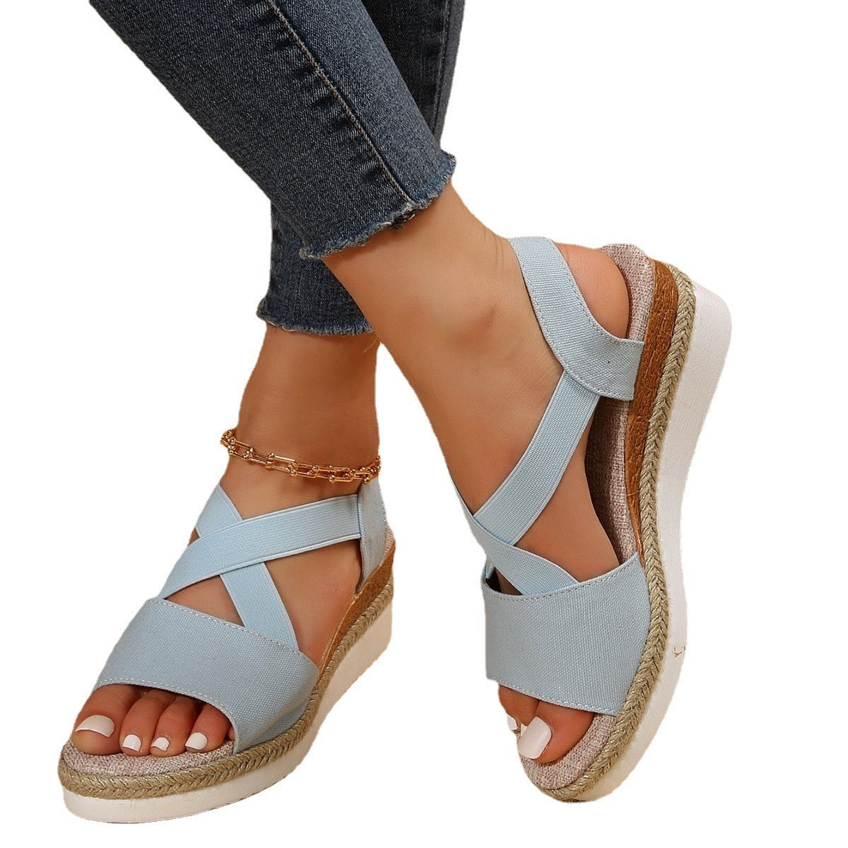 Cross-Strap Wedge Sandals