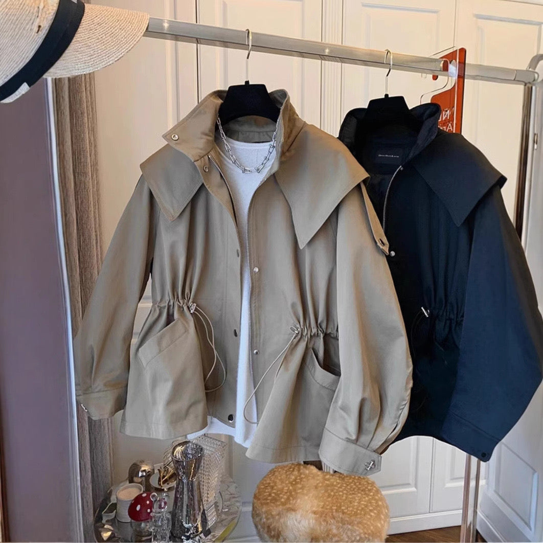 Wide Collar Drawstring Jacket