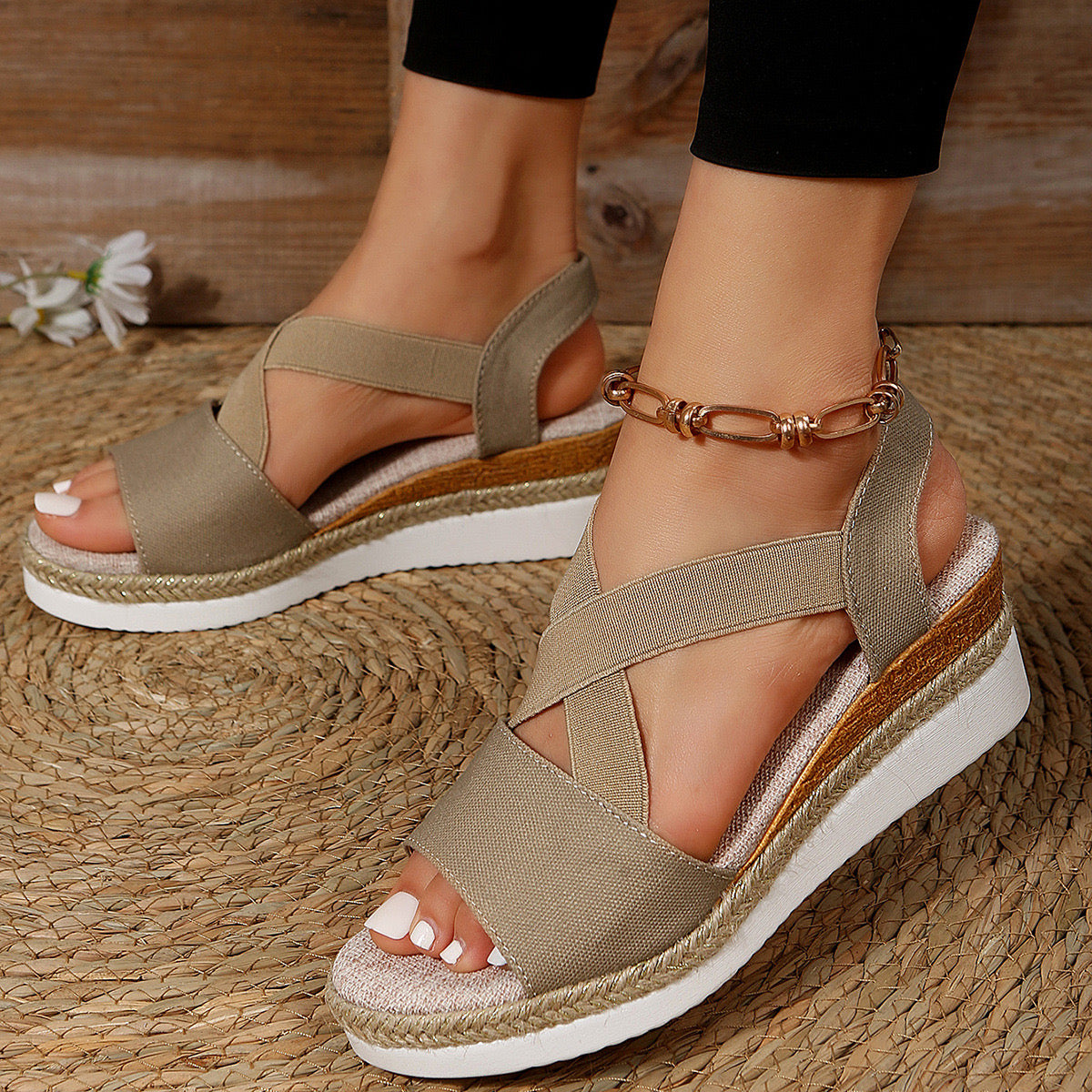 Cross-Strap Wedge Sandals