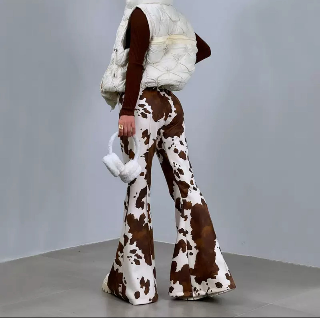 Cow Print Flare Pants – High Waist Wide Leg Streetwear Trousers