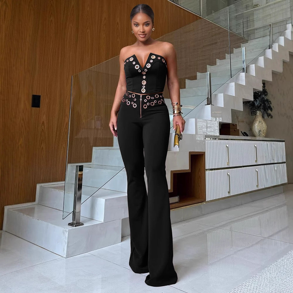 Vixen Vibe Eyelet Strapless Wide-Leg Jumpsuit