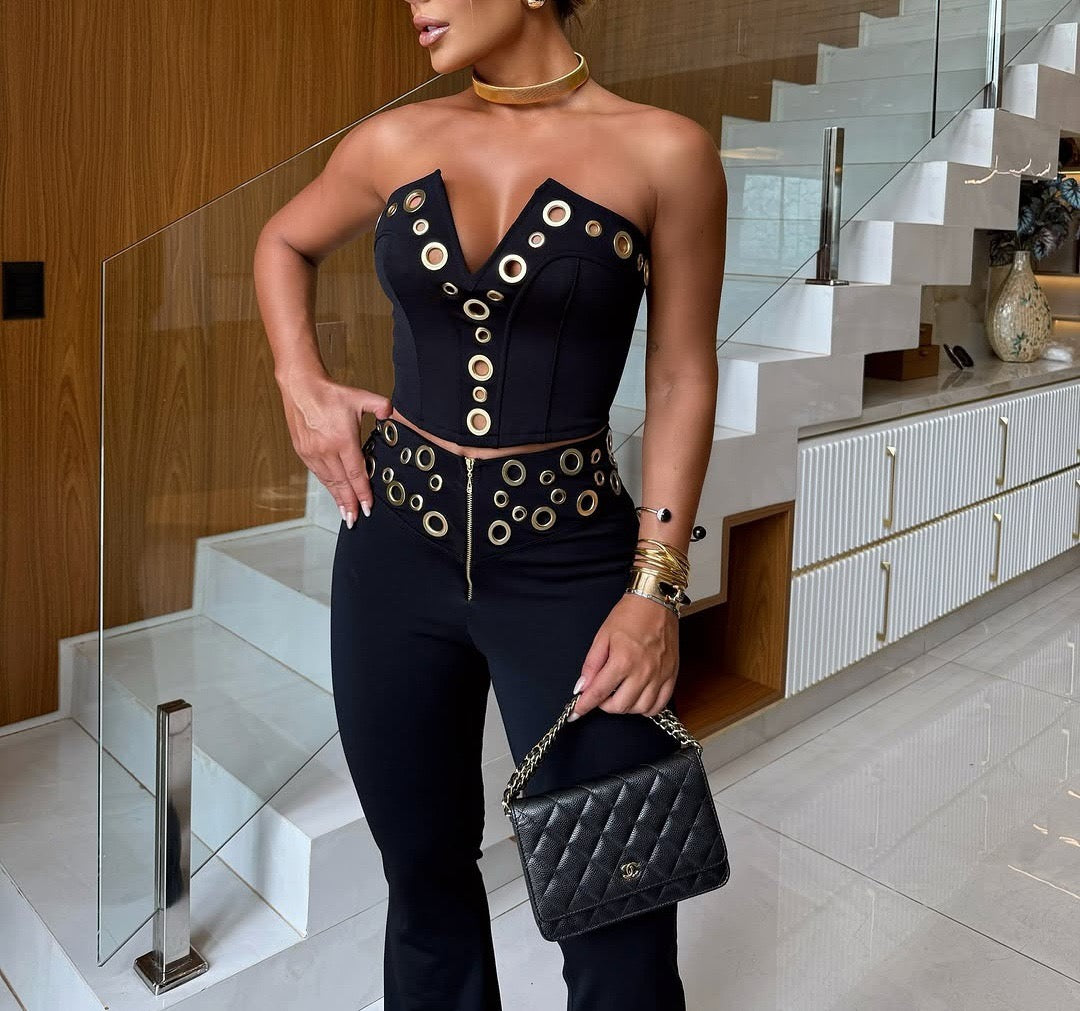 Vixen Vibe Eyelet Strapless Wide-Leg Jumpsuit