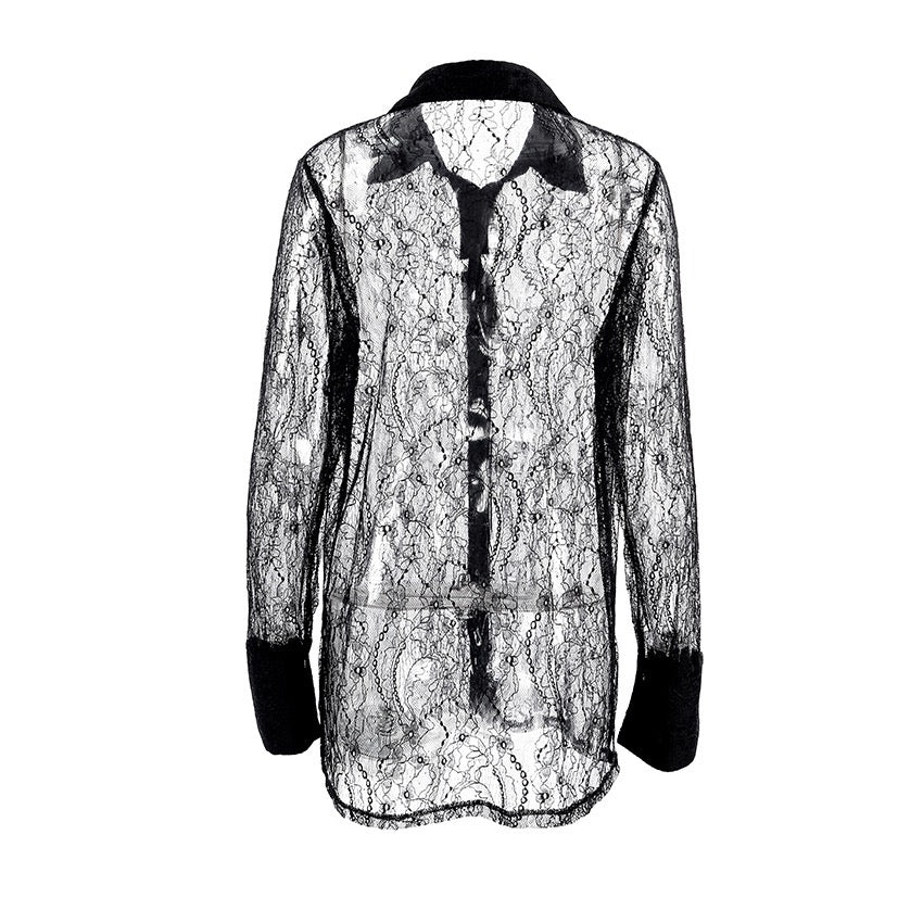 Sheer Lace Button-Up Shirt – Elegant, Feminine, and Statement-Making