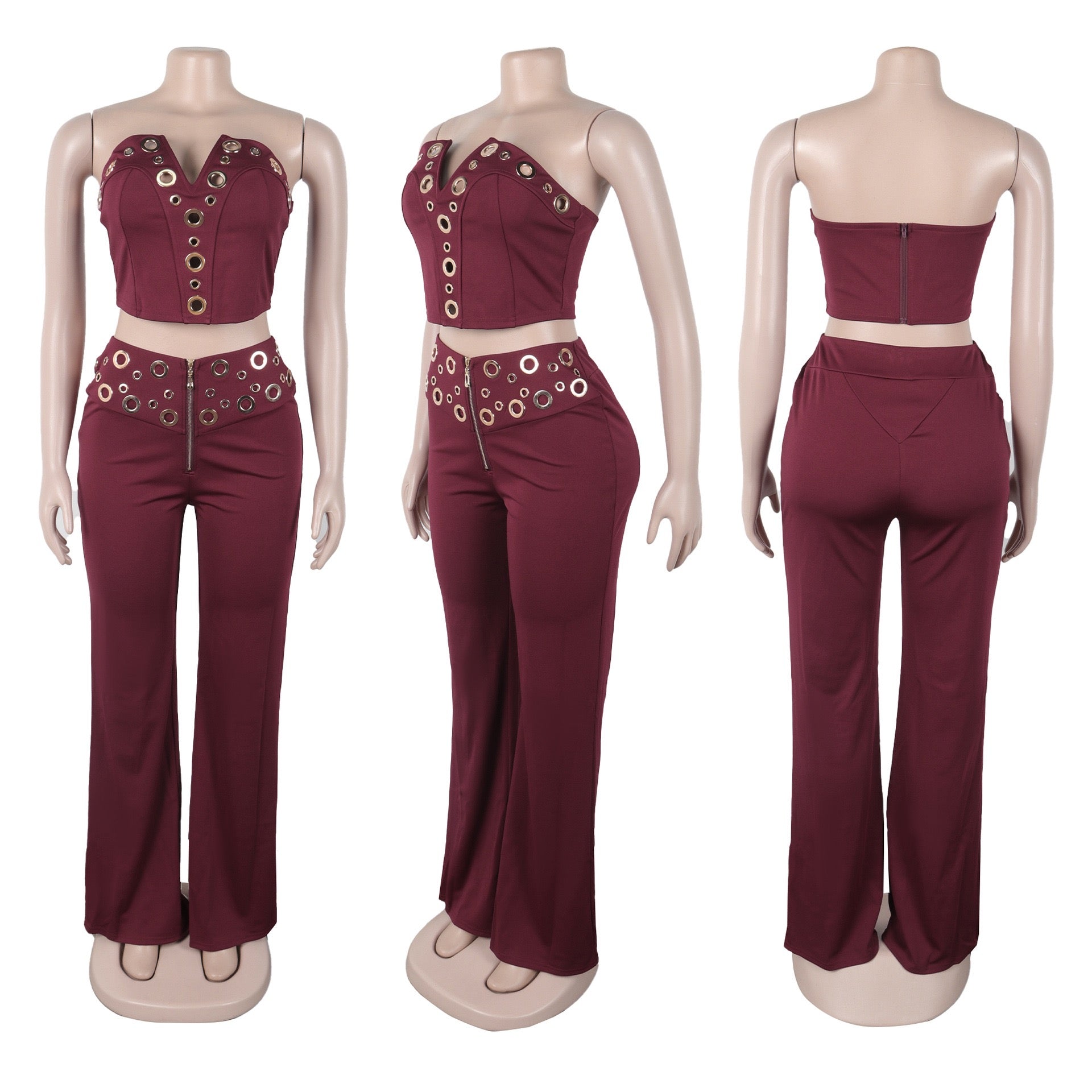 Vixen Vibe Eyelet Strapless Wide-Leg Jumpsuit