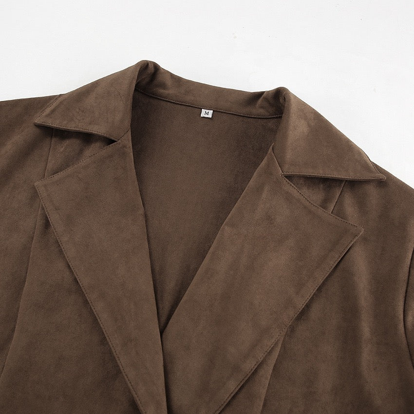 Brown Suede Belted Fall Jacket – Chic Wrap Style