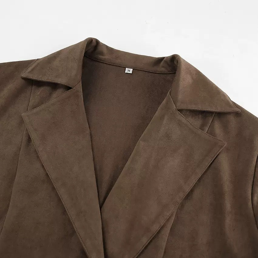 Brown Suede Belted Fall Jacket – Chic Wrap Style