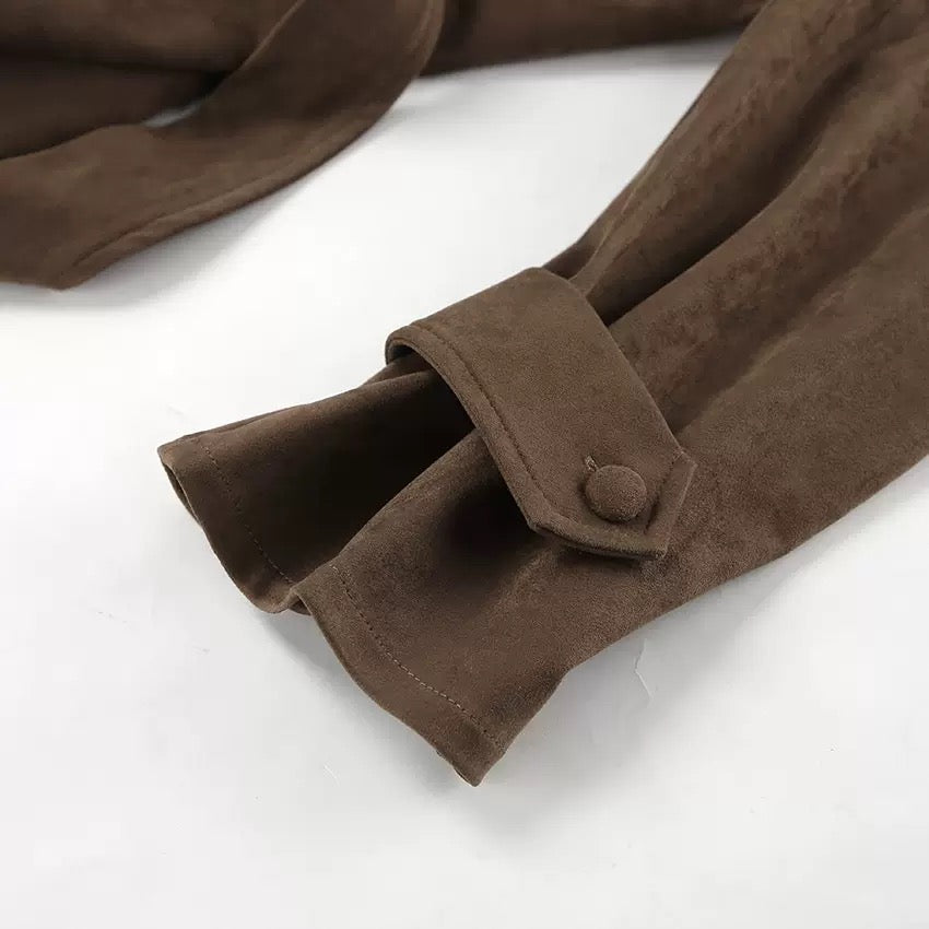 Brown Suede Belted Fall Jacket – Chic Wrap Style