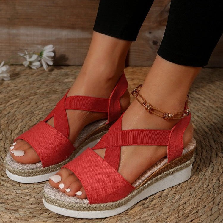 Cross-Strap Wedge Sandals