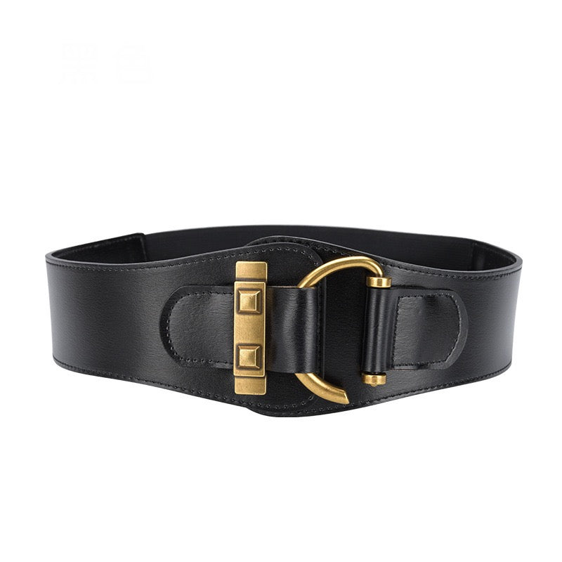 Luxe Wide Waist Belt with Gold Buckle Accent