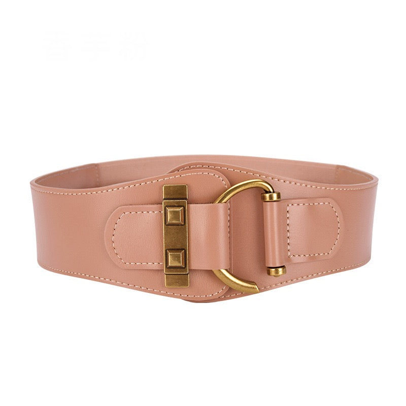 Luxe Wide Waist Belt with Gold Buckle Accent