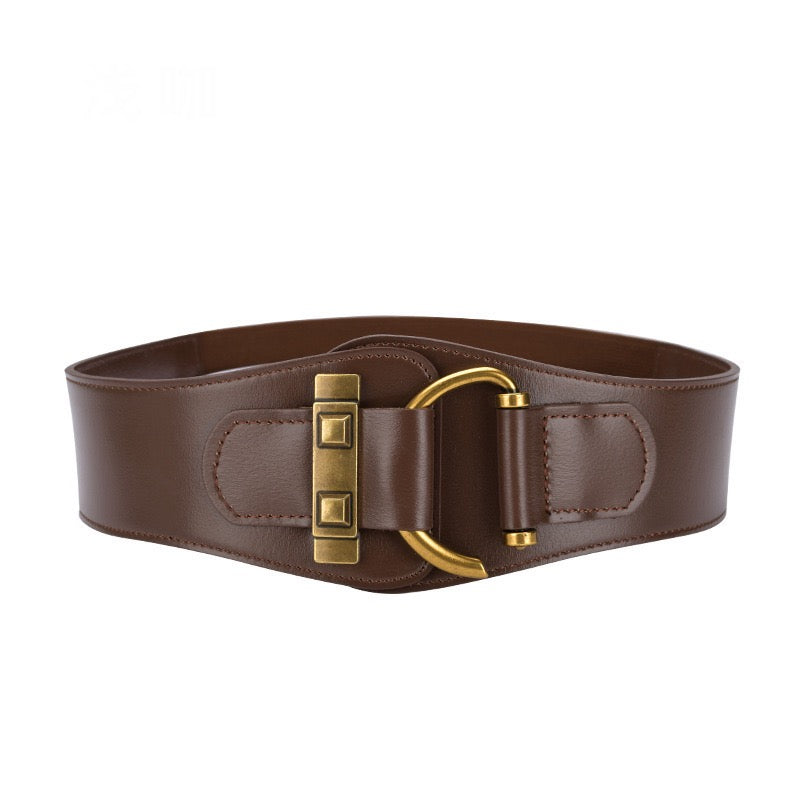 Luxe Wide Waist Belt with Gold Buckle Accent