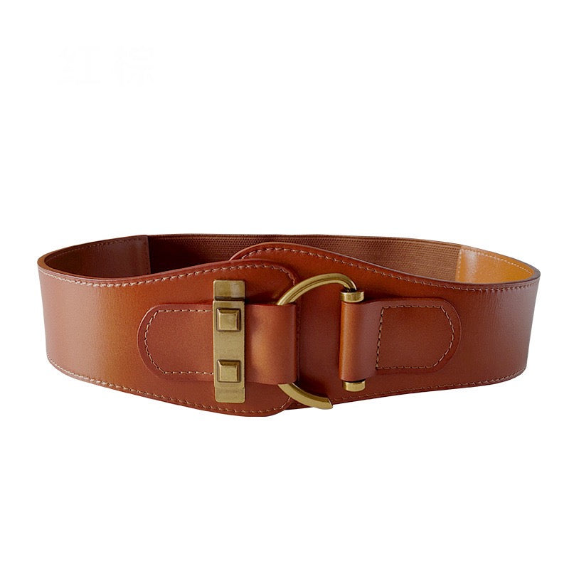 Luxe Wide Waist Belt with Gold Buckle Accent