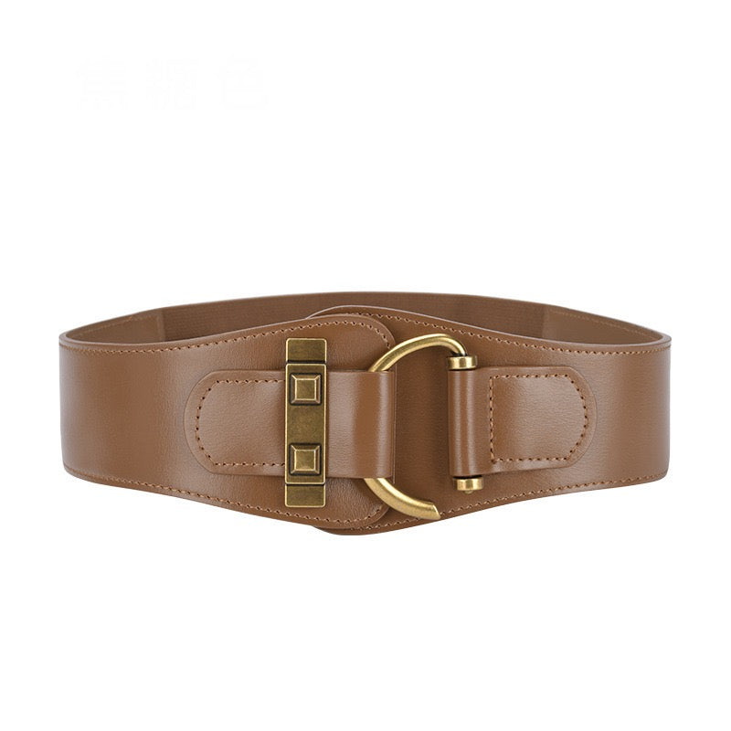 Luxe Wide Waist Belt with Gold Buckle Accent