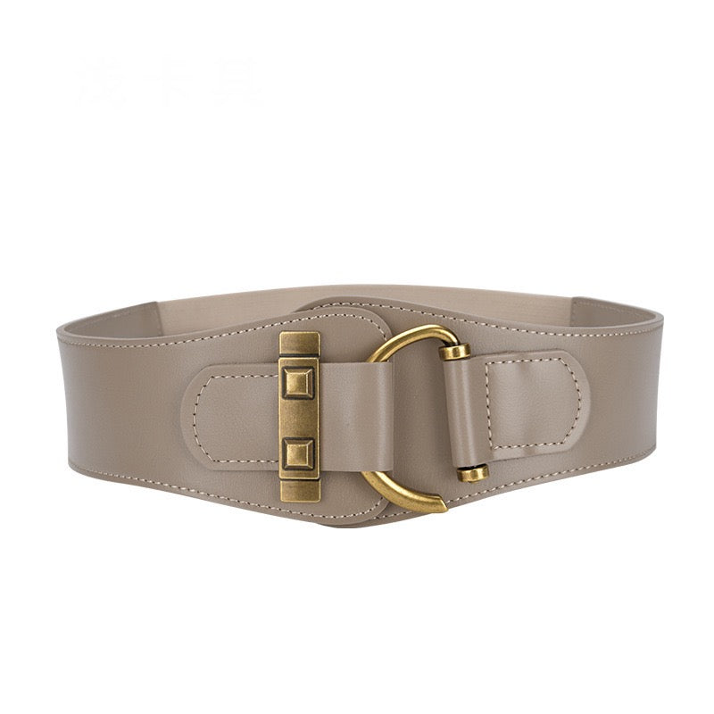 Luxe Wide Waist Belt with Gold Buckle Accent