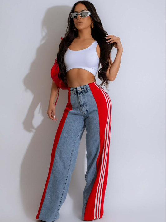 Color Block Wide Leg Jeans