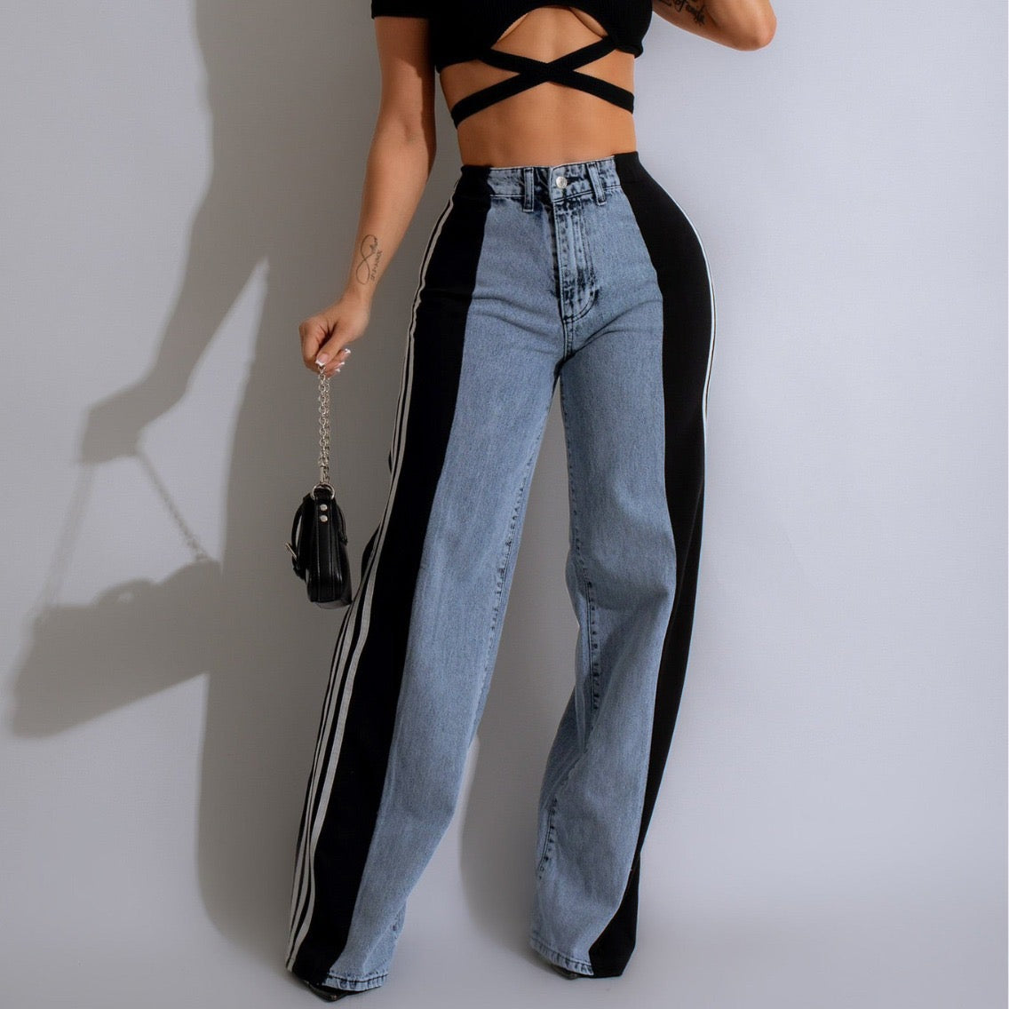 Color Block Wide Leg Jeans