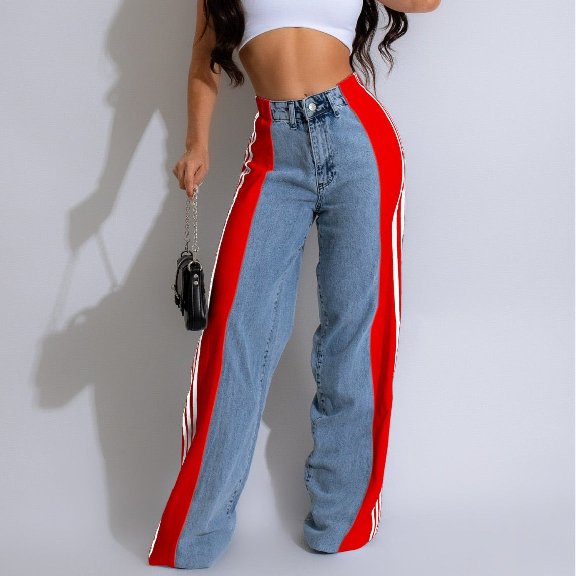 Color Block Wide Leg Jeans