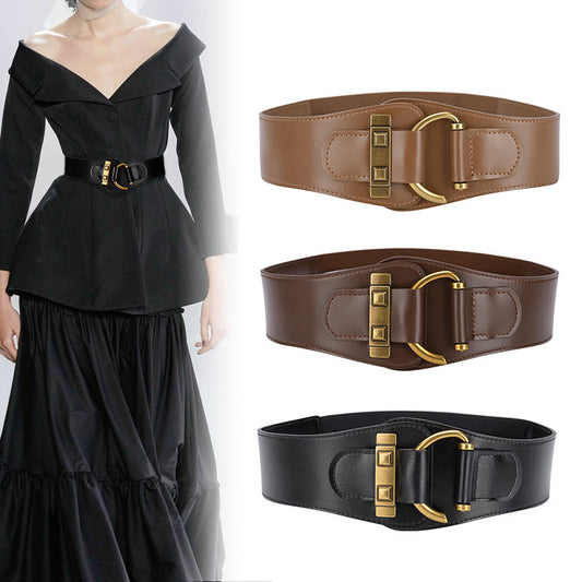 Luxe Wide Waist Belt with Gold Buckle Accent