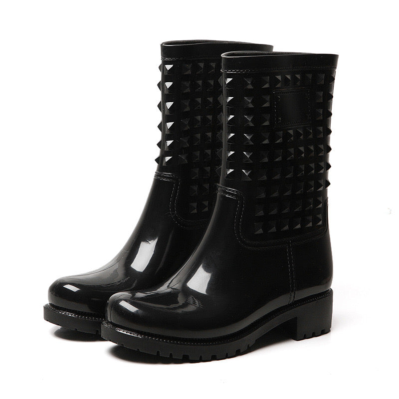 Studded Mid-Calf Rain Boots – Waterproof, Stylish, and Durable