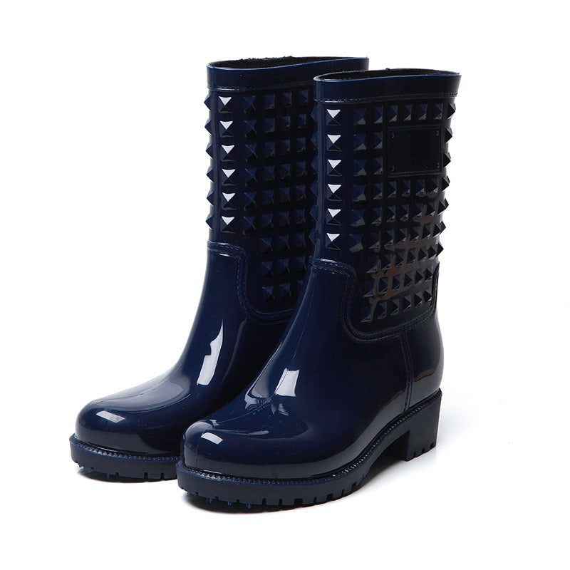 Studded Mid-Calf Rain Boots – Waterproof, Stylish, and Durable