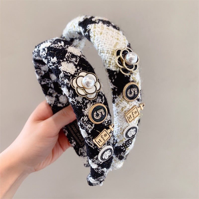 Luxe Houndstooth Pearl Embellished Headband