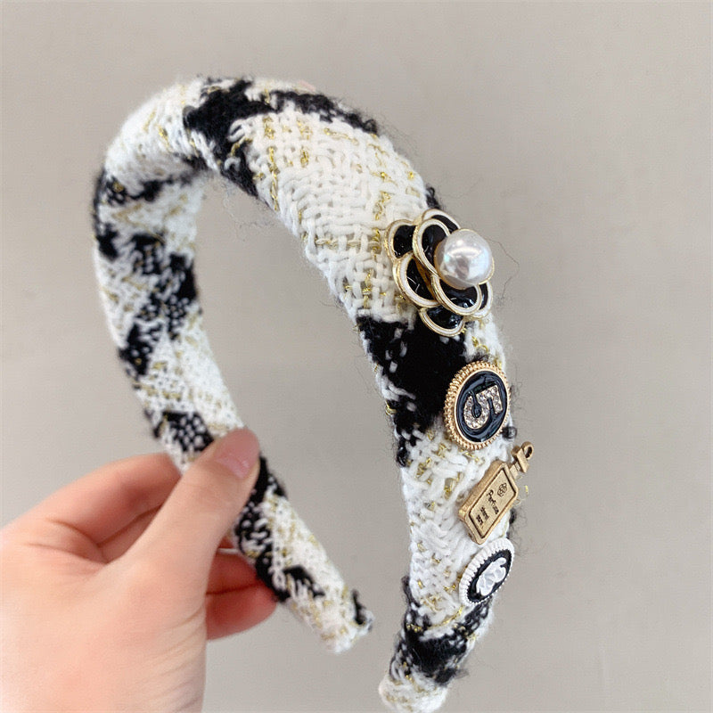 Luxe Houndstooth Pearl Embellished Headband