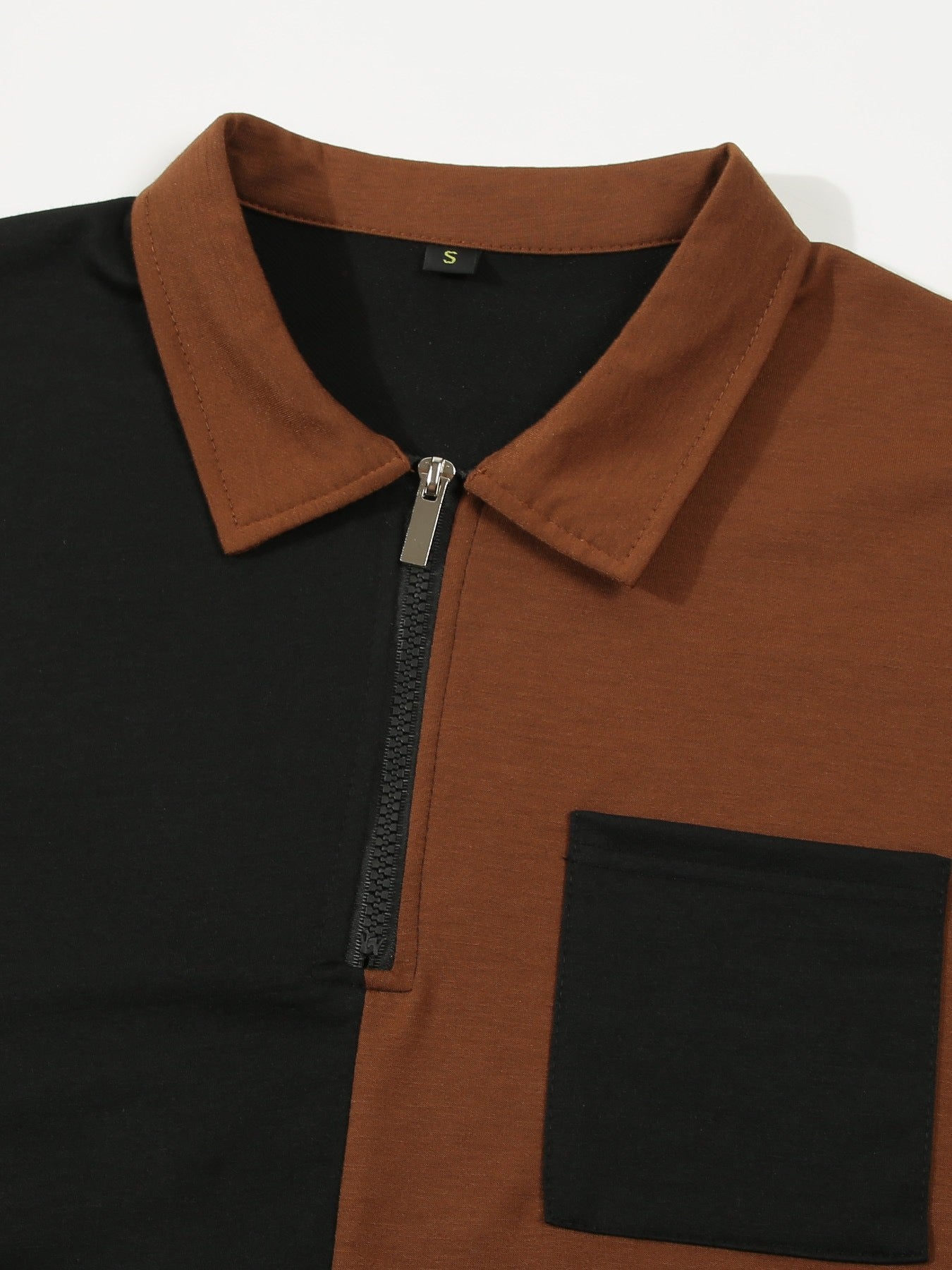 Men’s Color Block Polo Shirt with Zipper Collar