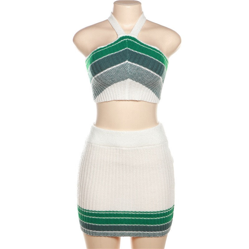 Halter Neck Cropped Tennis Skirt Set