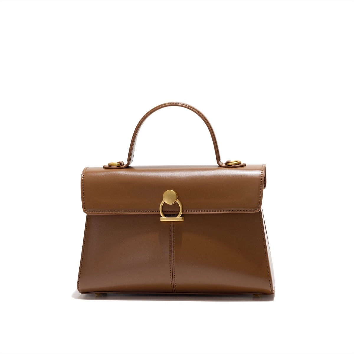 Structured Top Handle Handbag – Classic Leather Satchel with Gold Hardware