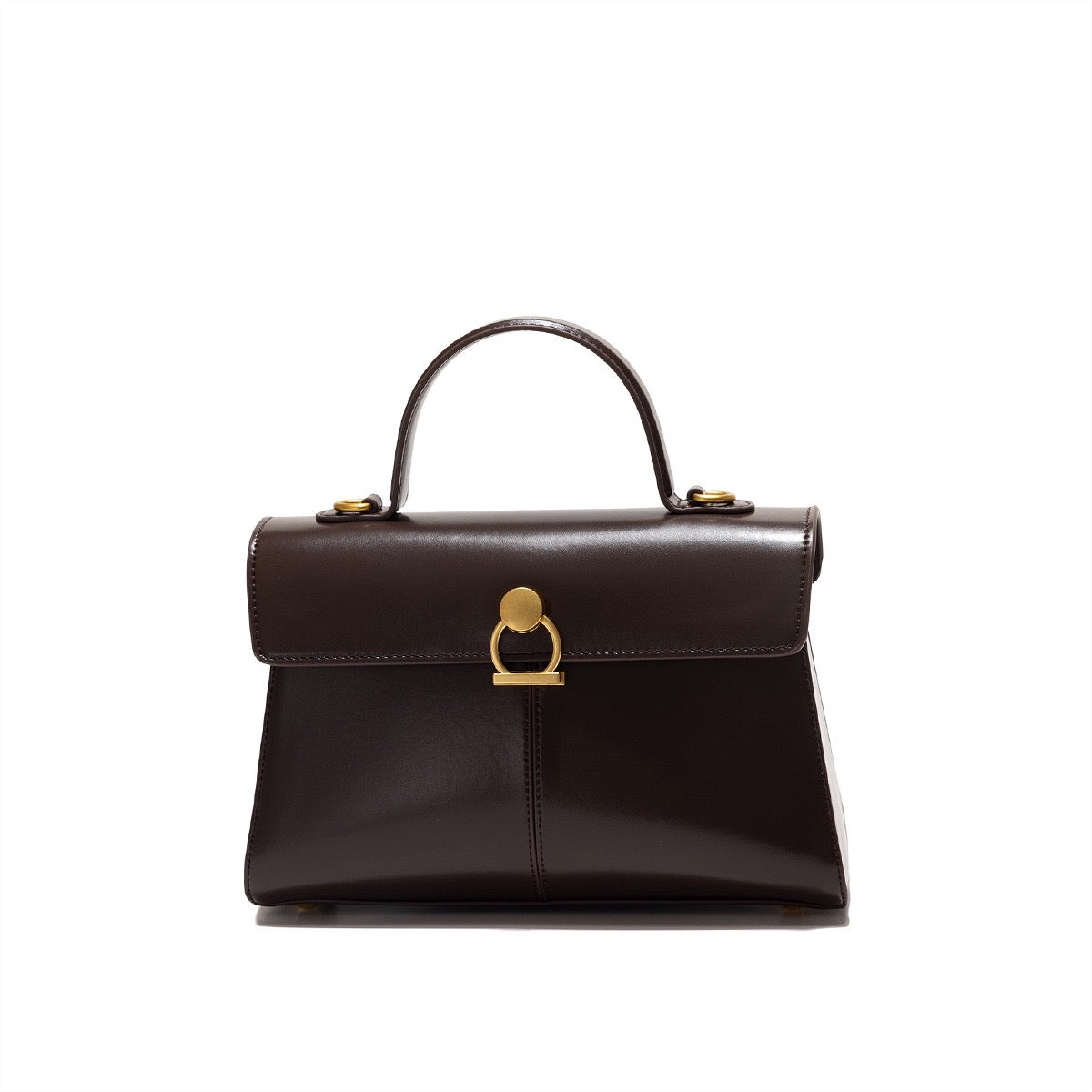 Structured Top Handle Handbag – Classic Leather Satchel with Gold Hardware