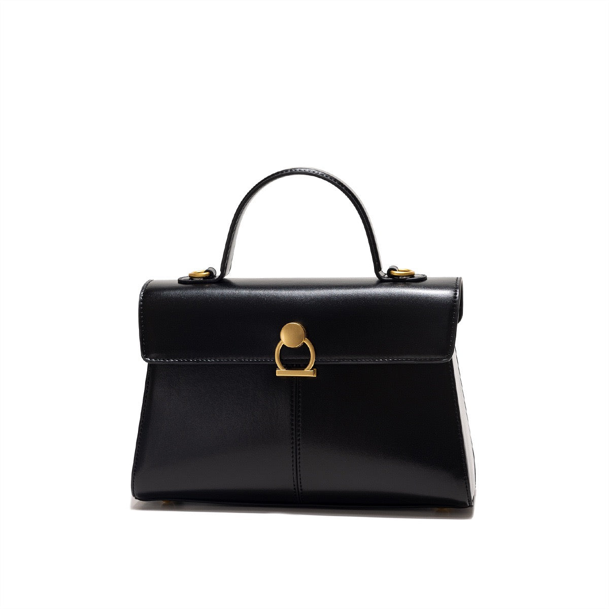 Structured Top Handle Handbag – Classic Leather Satchel with Gold Hardware