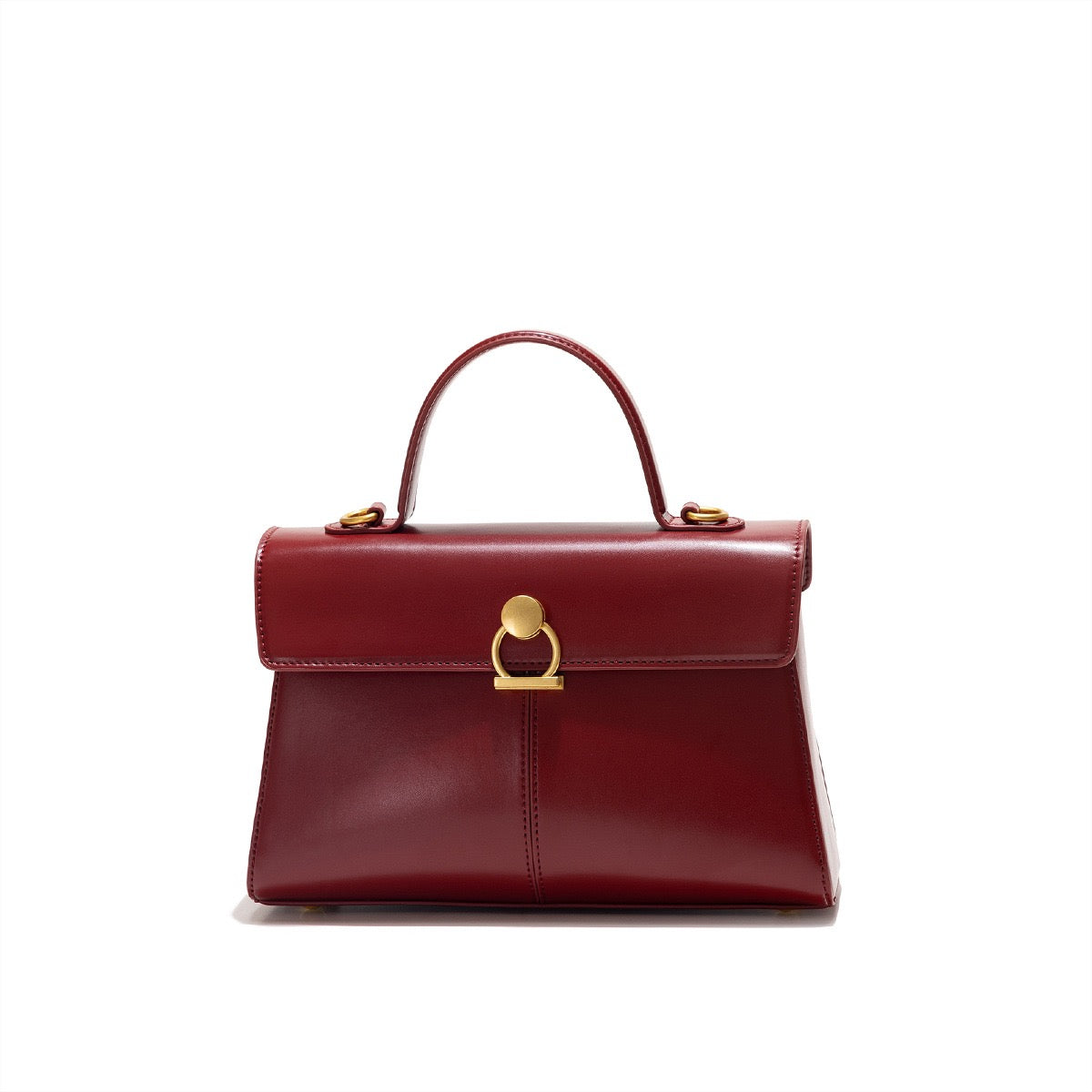 Structured Top Handle Handbag – Classic Leather Satchel with Gold Hardware
