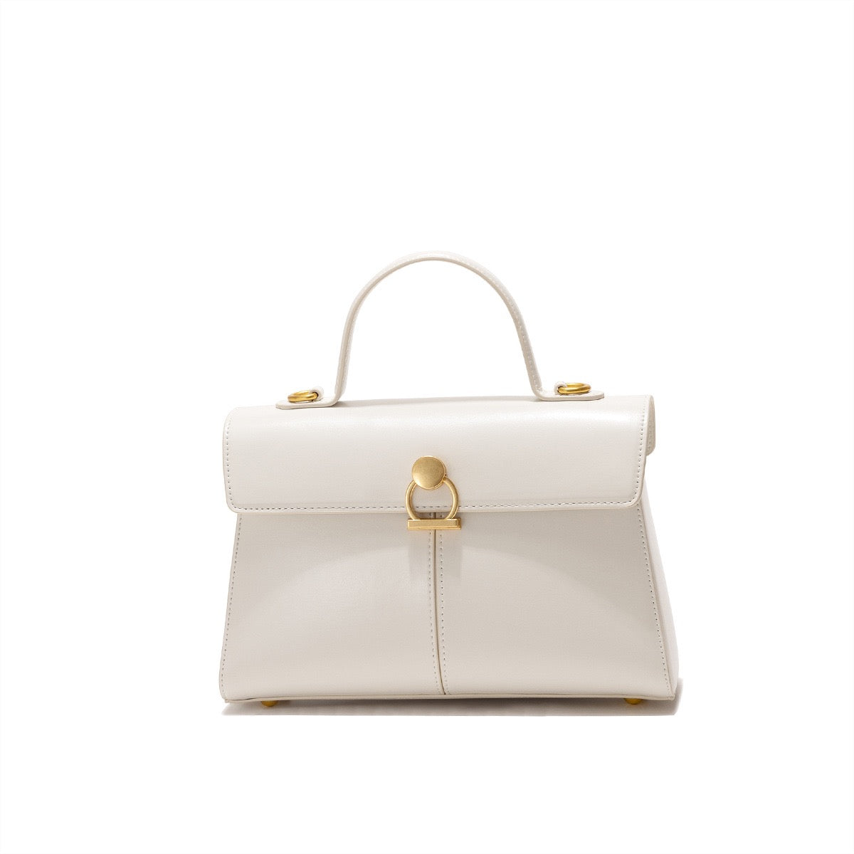 Structured Top Handle Handbag – Classic Leather Satchel with Gold Hardware