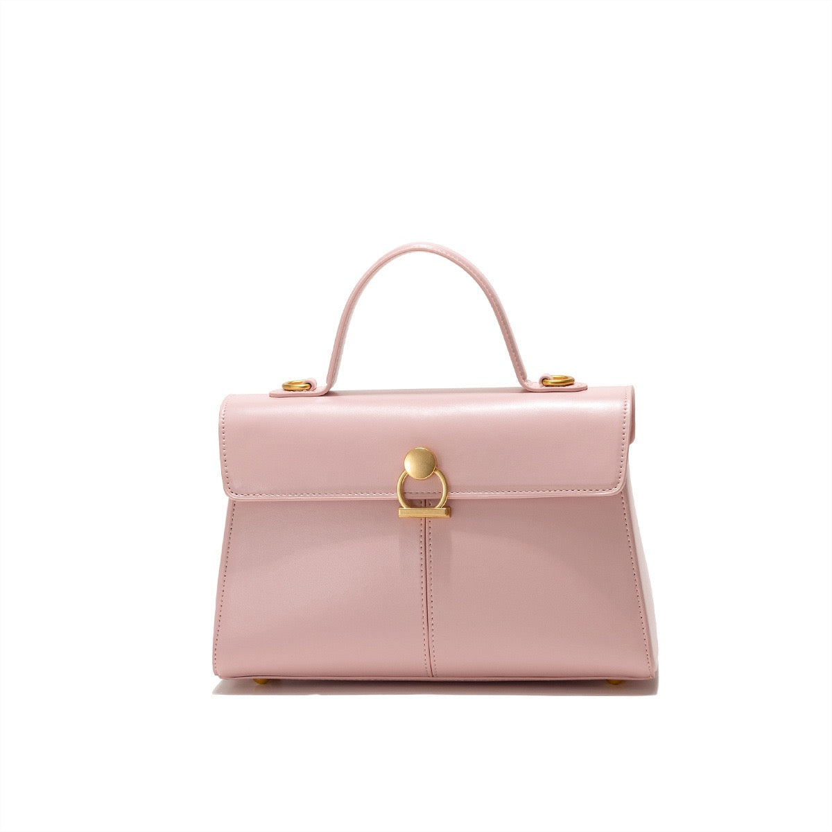 Structured Top Handle Handbag – Classic Leather Satchel with Gold Hardware