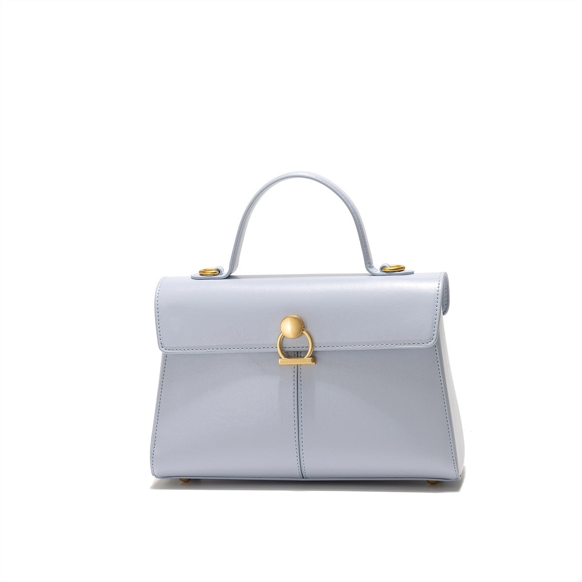 Structured Top Handle Handbag – Classic Leather Satchel with Gold Hardware
